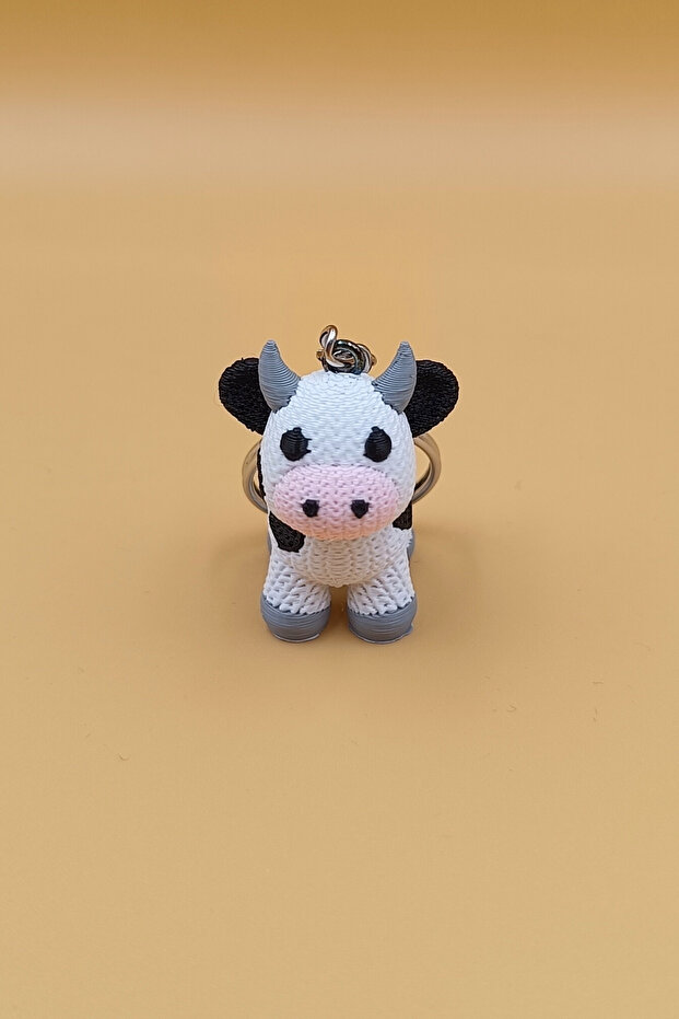 Knitted Patterned Cow Keychain (Plastic) - 2
