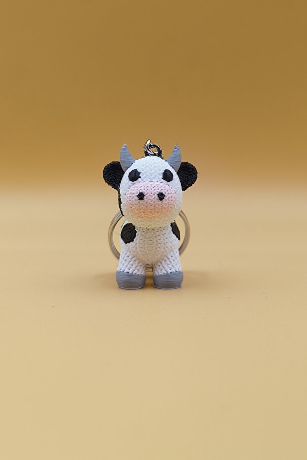 Knitted Patterned Cow Keychain (Plastic) - 1