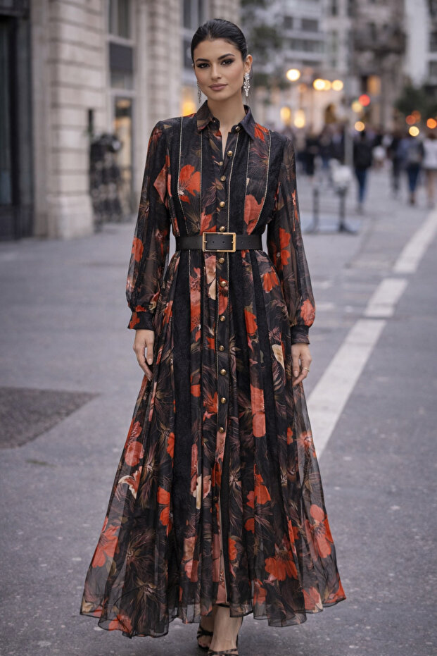 Special Design Modest Dress, lined inside, Stylish Modern Belted Dress
