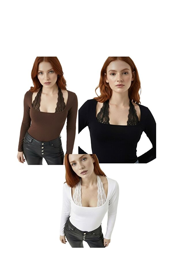 Tie-Dye Lace Long-Sleeved Blouse 3-Pack