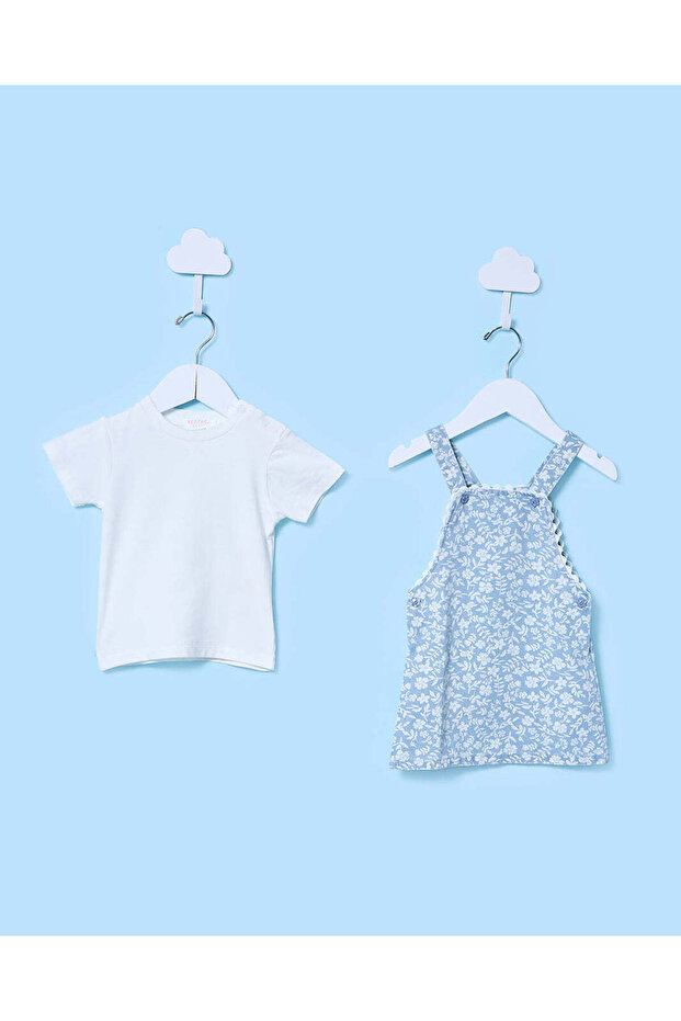 Infant Girls White Dungaree With T-Shirt Set (2 Piece)