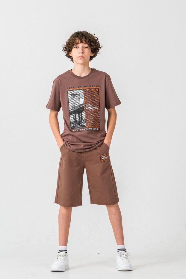 Heart of the World Printed Pocket Bottom New York Amazing City Printed Boys' Shorts - T-Shirt Set