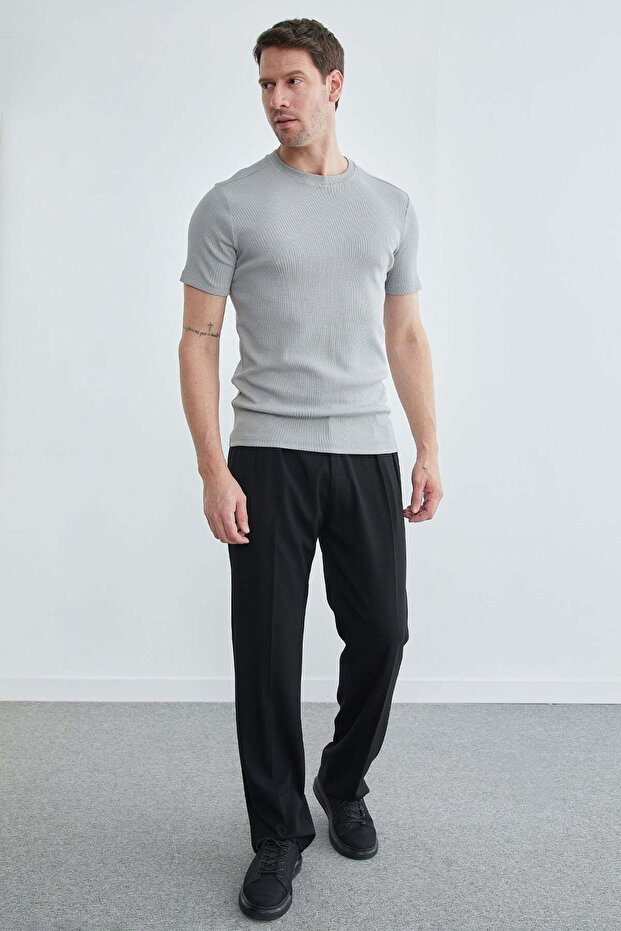 Basic Fitilli Bisiklet Yaka Tişört - 5