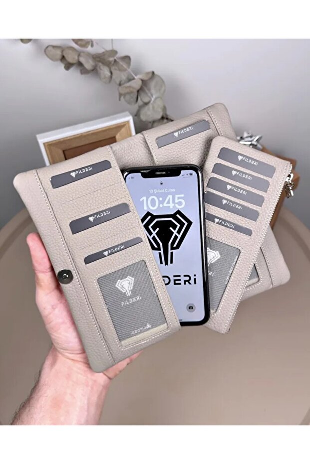 Genuine Leather Wallet with Phone Compartment and Zippered Card Holder 2134