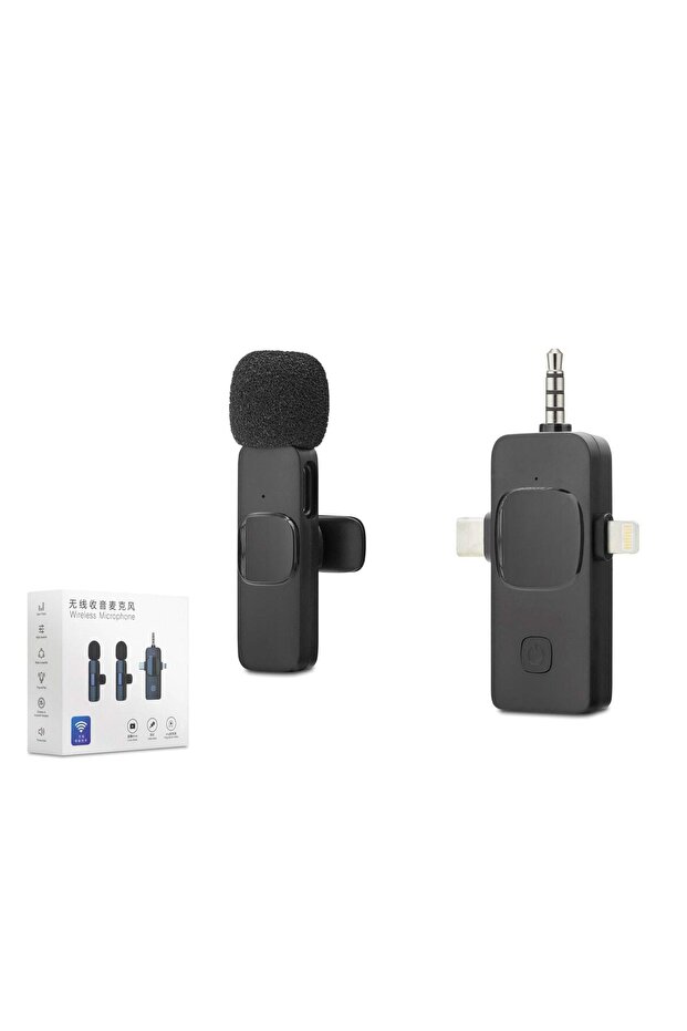ميكروفون لاسلكي 3.5 ملم + Type-C + Lightning أسود HDX2781