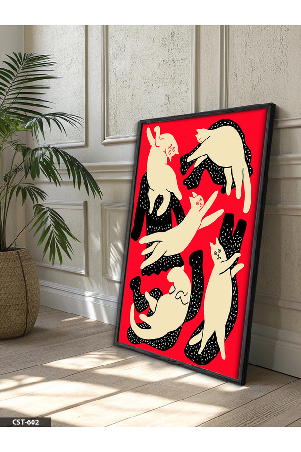 Cats Poster One Piece Black Wooden Framed Painting