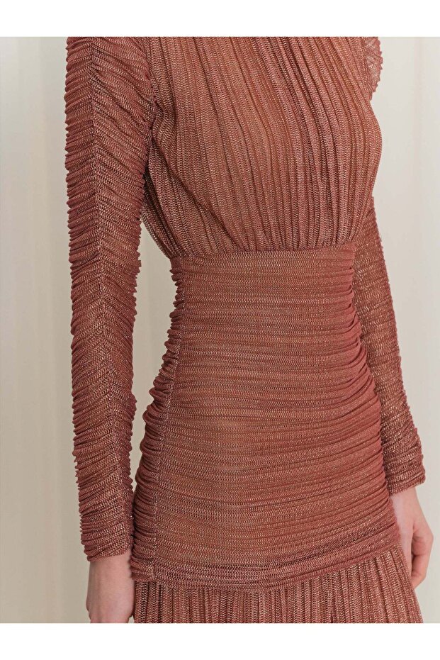 Piliseli Simli Tül Elbise - 5