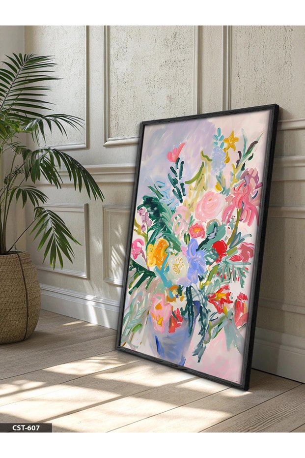 Oil Painting Lookalike Flower in a Vase Single Piece Black Wooden Framed Painting