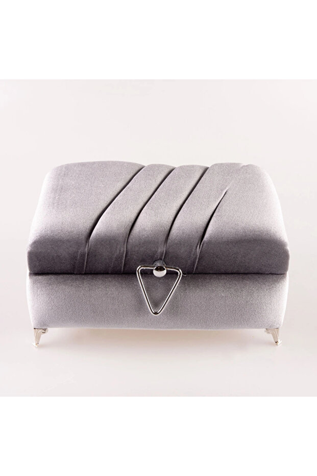 Velvet Chest Box for Dowry and Quran, Striped (Gray, Hollow Box)