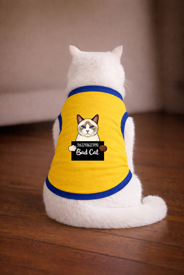 Yellow Wanted Siamese Printed Cat Tshirt Size m Cat Clothing (100% Cotton Combed)