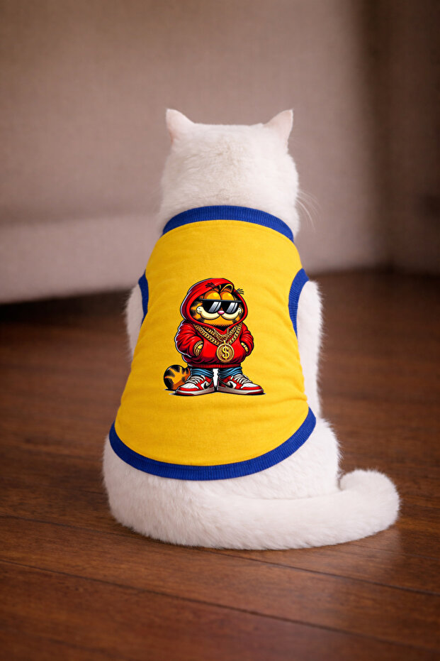 Yellow Garf Printed Cat Tshirt Size S Cat Clothing (100% Cotton Combed)