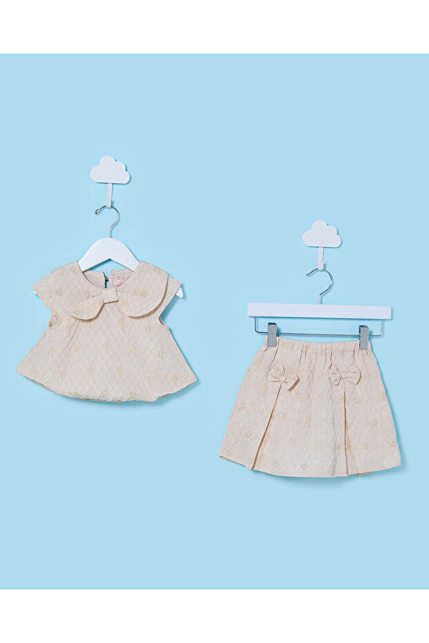 Infant Girls Gold All Over Embroidery Jacquard Set (2 Piece)
