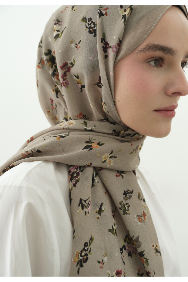 شال من القطن والفسكوز بنقشة الزهور الصغيرة - 4