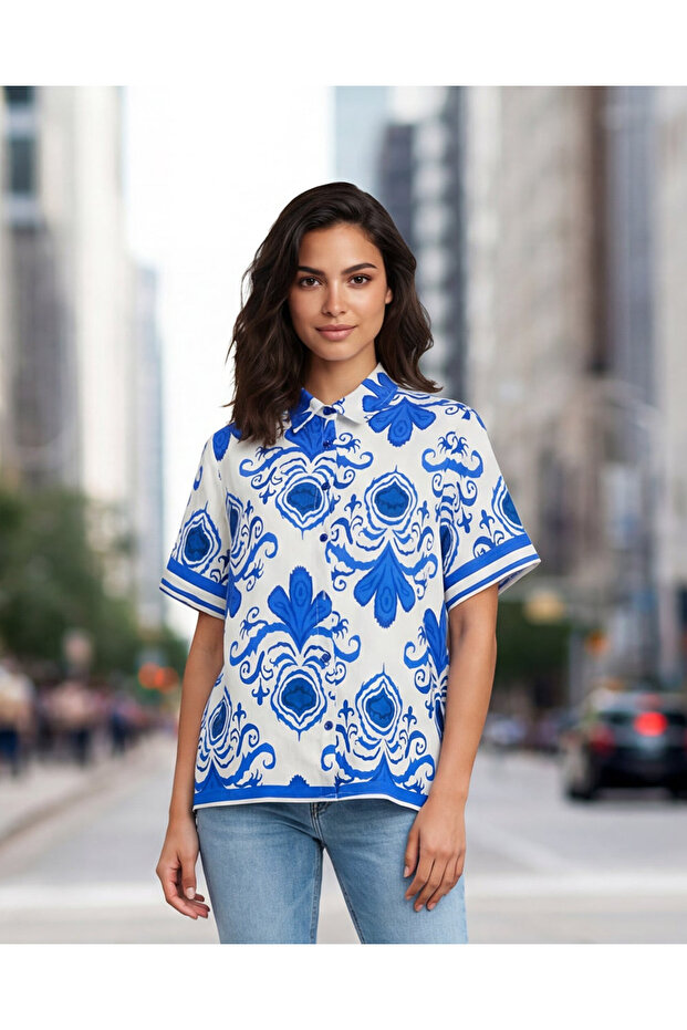 Women Blue Printed Casual Blouse