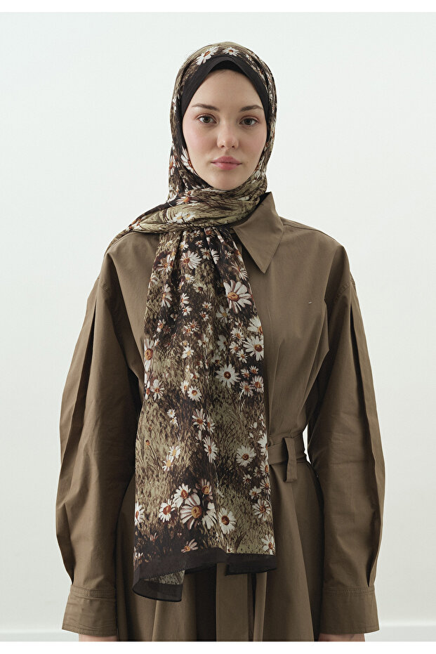 شال من القطن والفسكوز بنقشة زهرة الأقحوان الصغيرة - 2