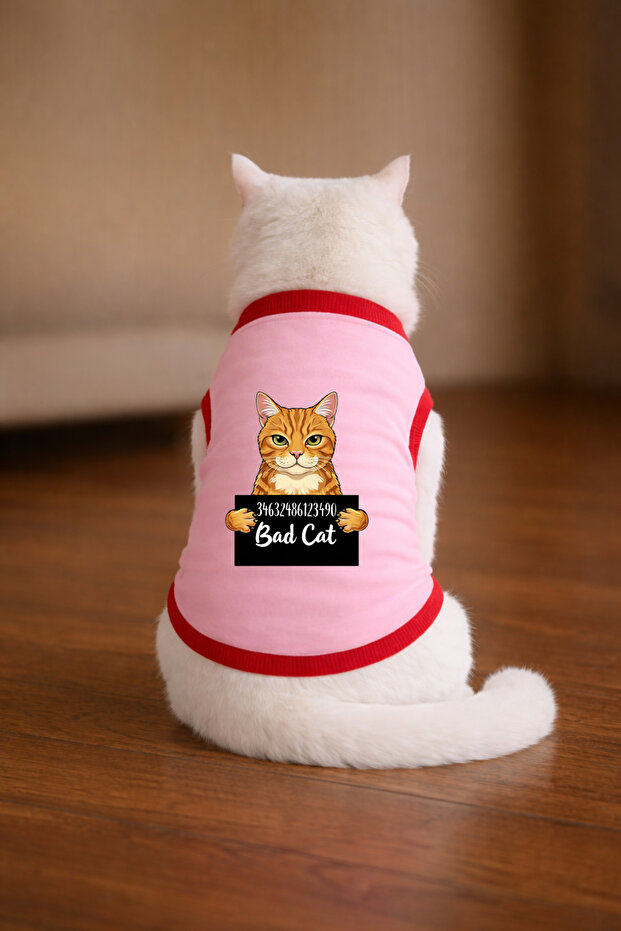 Pink Wanted Tekir Printed Cat Tshirt Size S Cat Clothing (100% Combed Cotton)