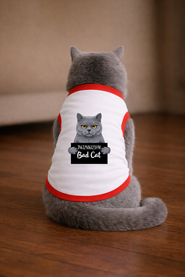 White Wanted British Printed Cat Tshirt Size m Cat Clothing (100% Cotton Combed)