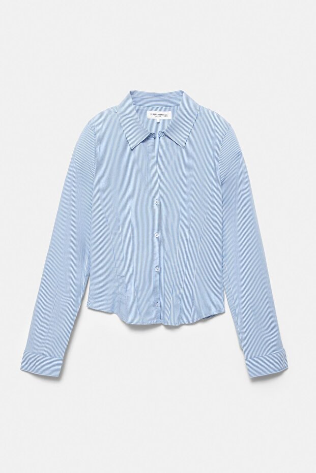 Poplin yırtmaçlı dar kesim gömlek - 7