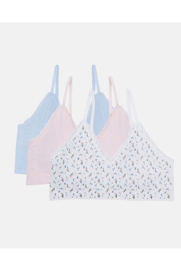 Women's 3-Pack Printed Ribbed Strappy Comfort Bra