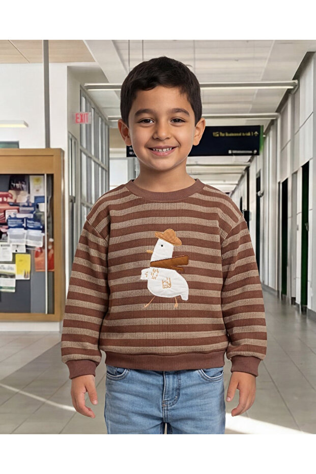 Boys Brown Stripe Pullover Sweatshirt