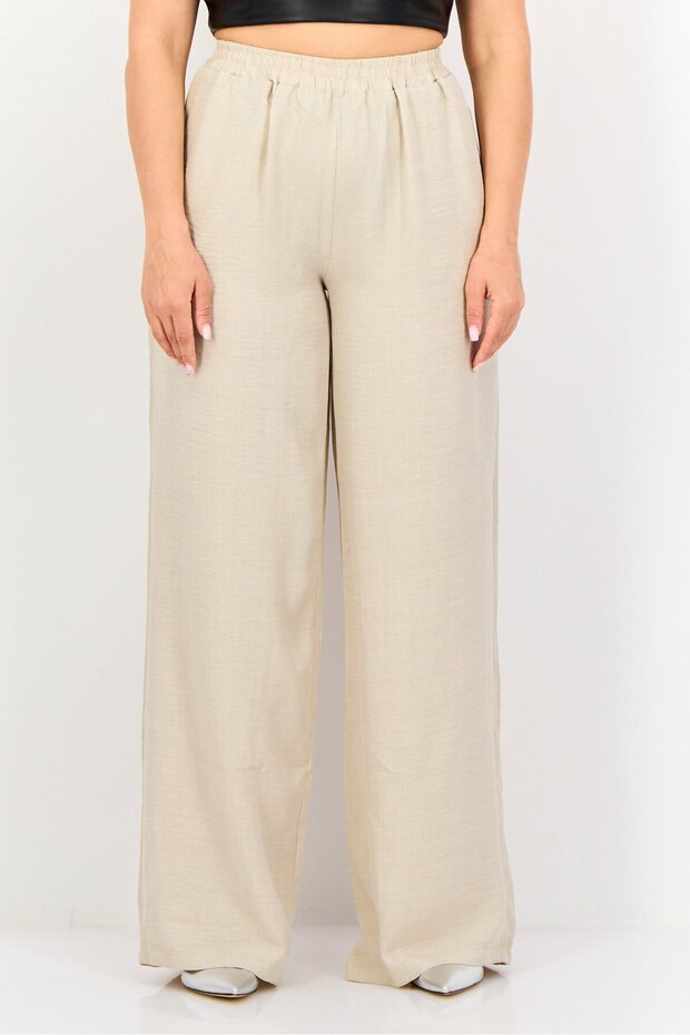 Women Regular Fit Heather Wide Leg Pants, Beige