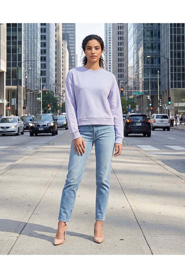 سويت شيرت رياضي نسائي أزرق أساسي أزرق - 5