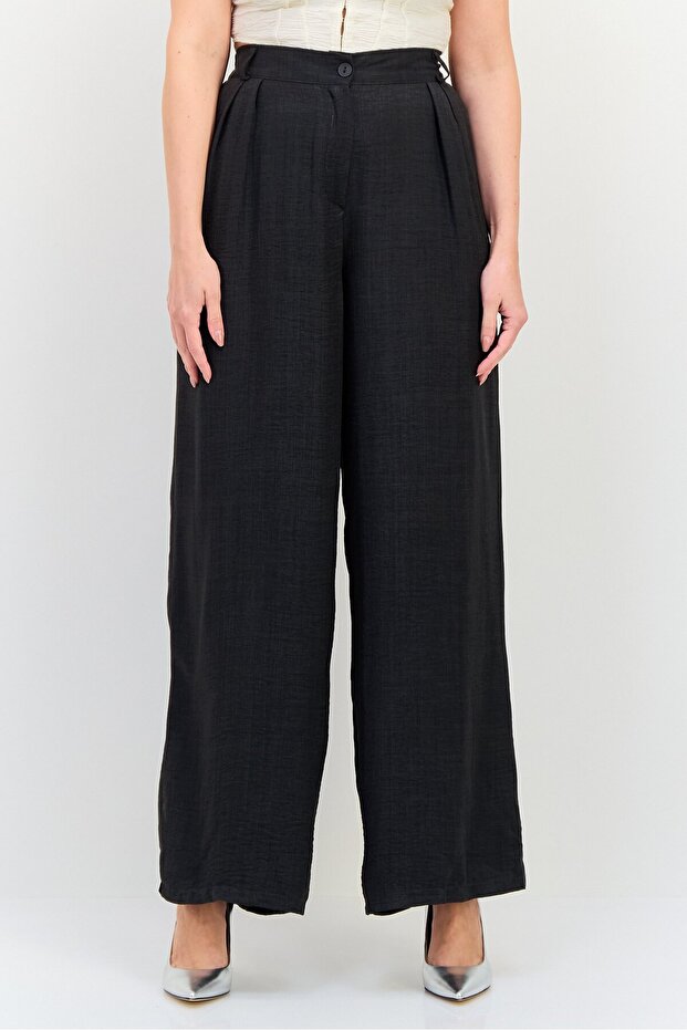 Women Regular Fit Plain Palazo Pants, Dark Grey