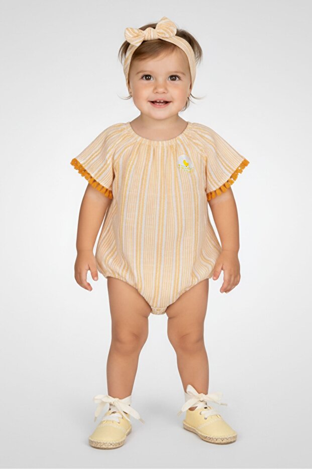 Toddlers Girl 2 Piece Stripe Short Sleeve Bodysuit With Headband, Multicolor
