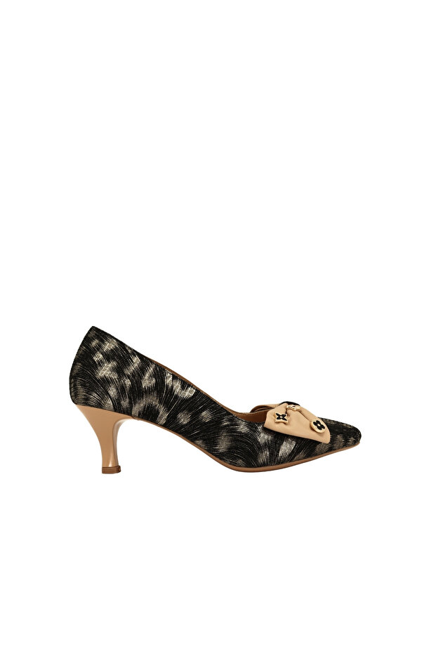 Women's Printed Genuine Leather Stiletto Shoes with Bow Detail