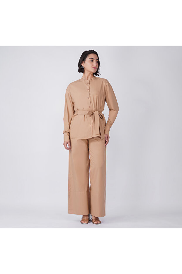 طقم ملابس من قماش قماش بوبلين قطن البني