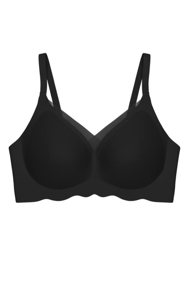Seamless Bra - Touch | Black Laser Cut Seamless Tulle and Wave Detailed Women's Bra Without Underwire