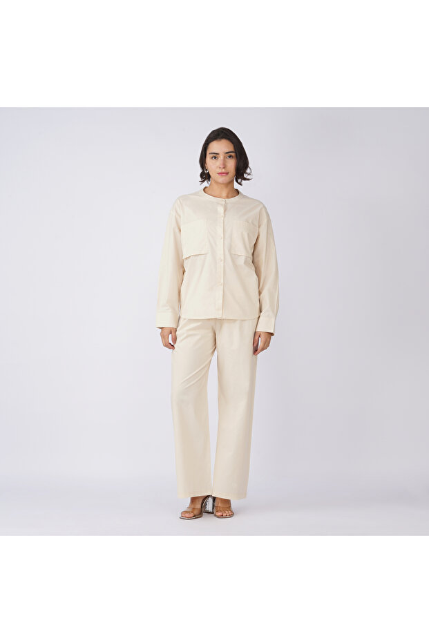 Beige Cotton Poplin Co-Ord Set