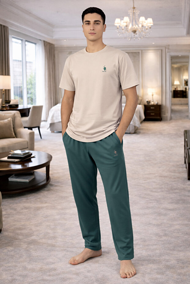 Polo Republi̇ca Bicycle Collar Short Sleeved Men's Pajama Set 3431