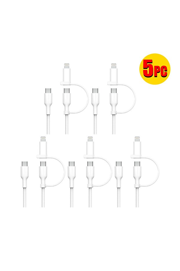 مجموعة 5 قطع - كابل شحن USB-C إلى Type-C بقوة 60 واط (قطعتان في واحد)