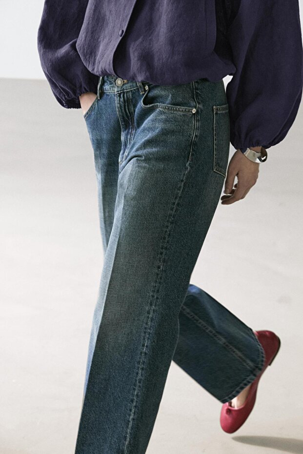 Orta bel İspanyol paça jean - 3