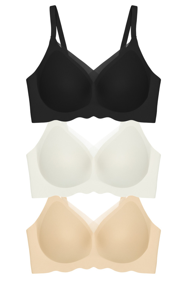 Seamless Bra - Touch | Laser Cut Seamless Tulle and Wave Detailed Underwire-Free Women's Bra 3-Pack