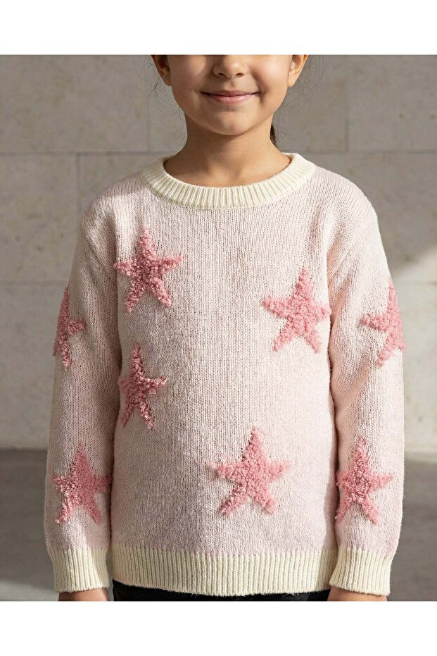 Girls Pink Star Pattern Pullover - 4