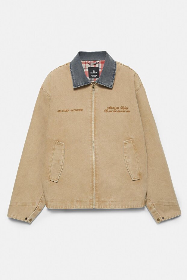 Kontrast yakalı nakışlı ceket - 8