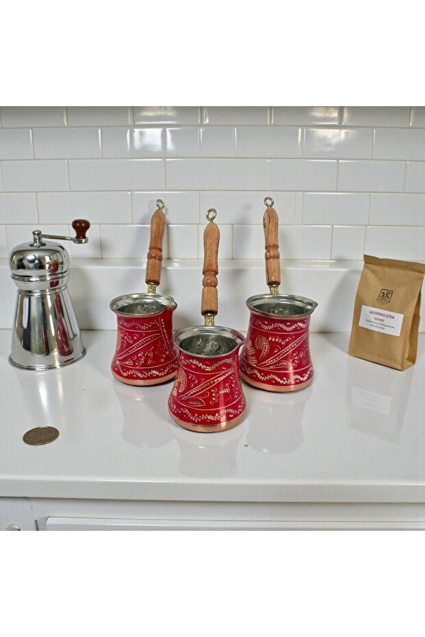 Copper 3-Piece Enamel-Engraved Classic Coffee Pot