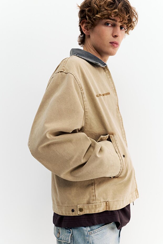 Kontrast yakalı nakışlı ceket - 5