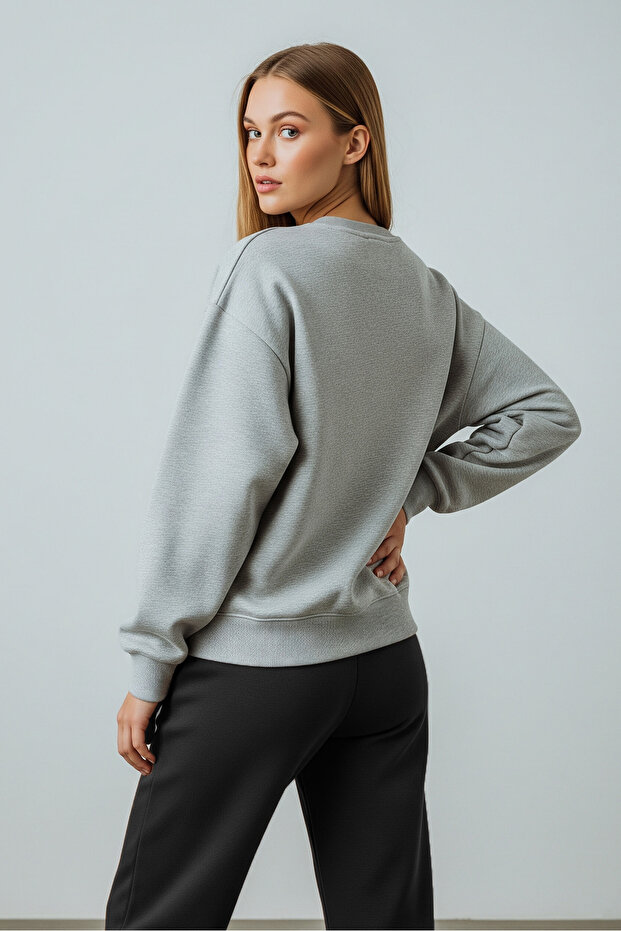 Kadın Oversize Bisiklet Yaka Basic Sweatshirt GRIMELANGE - 6
