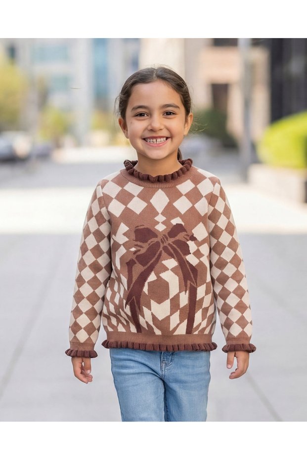 Girls Brown Ivory Printed Pullover