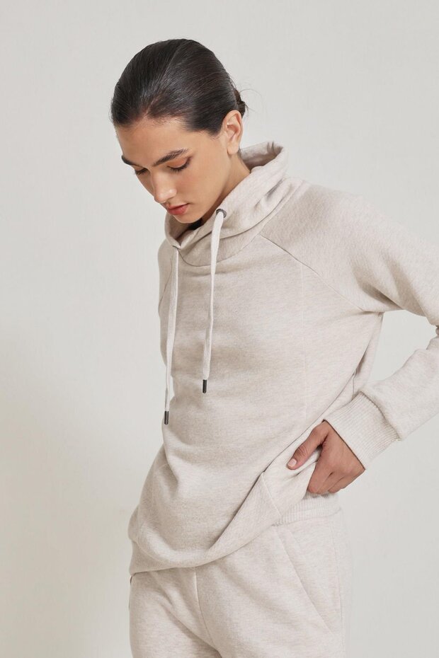 Beige Cotton Blend Hooded Detailed Tracksuit Set
