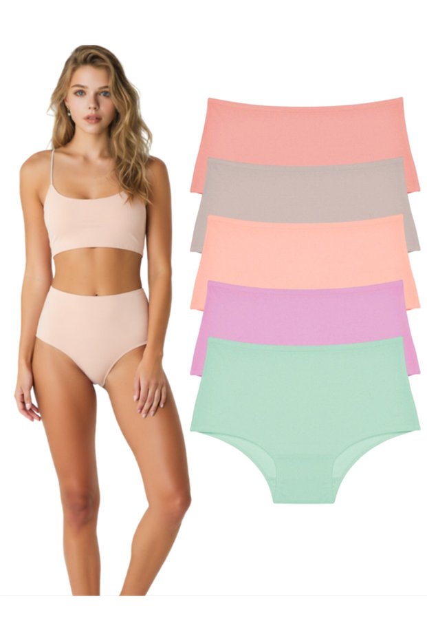 Women's Panties 5-Pack Colorful High-Waisted Flexible Comfortable Gathering-Up Women's Panties