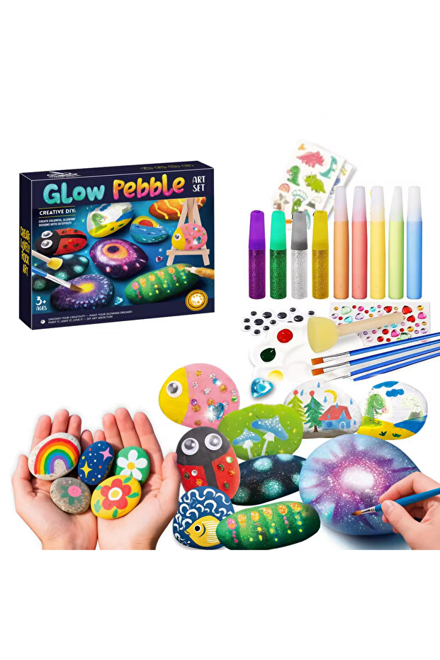 STEM Educational Glow in the Dark Rock Painting Kit for Kids, Creative Craft Drawing Set