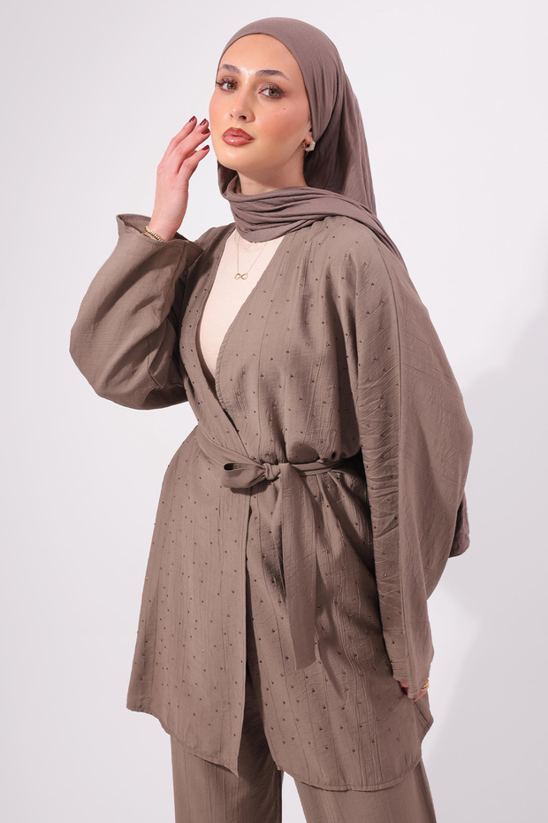 طقم مزدوج مرصع بالأحجار N7157 مينك - 3