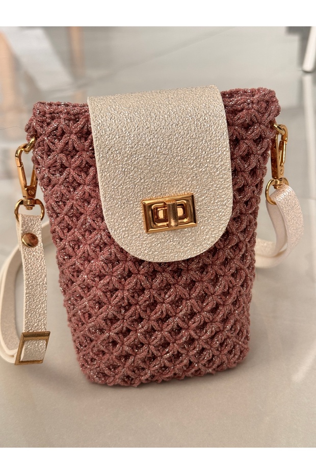 Handmade Phone Bag | Silvery Rope Handmade Phone - Keychain Bag | Handmade Mini Bag