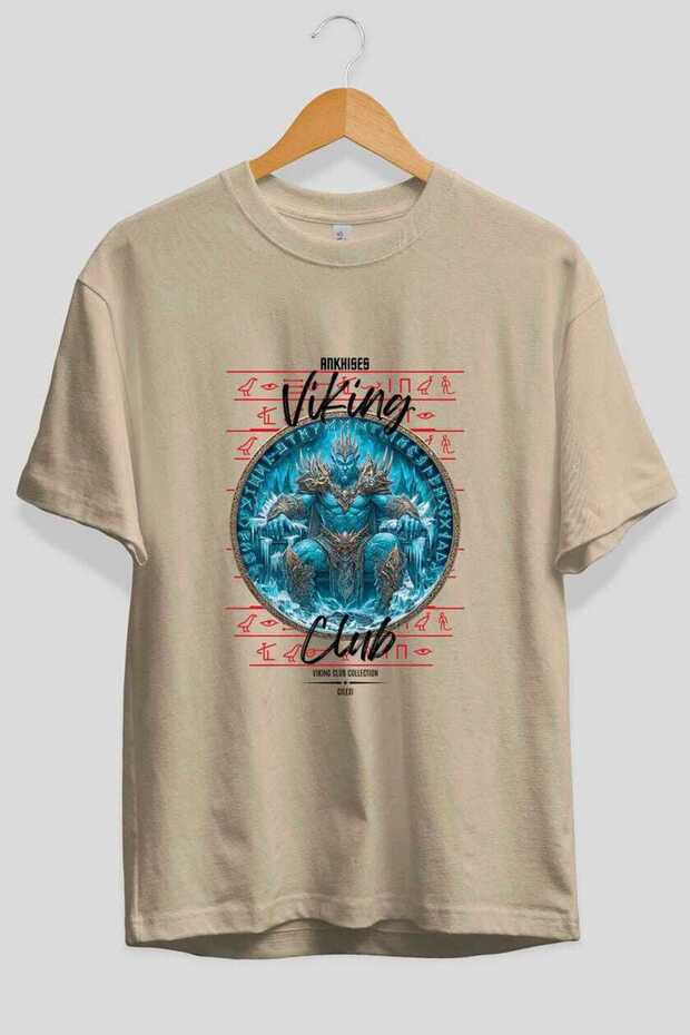 Thrym Front Printed Beige Oversize T-Shirt Men Women Cotton Crew Neck T-Shirt