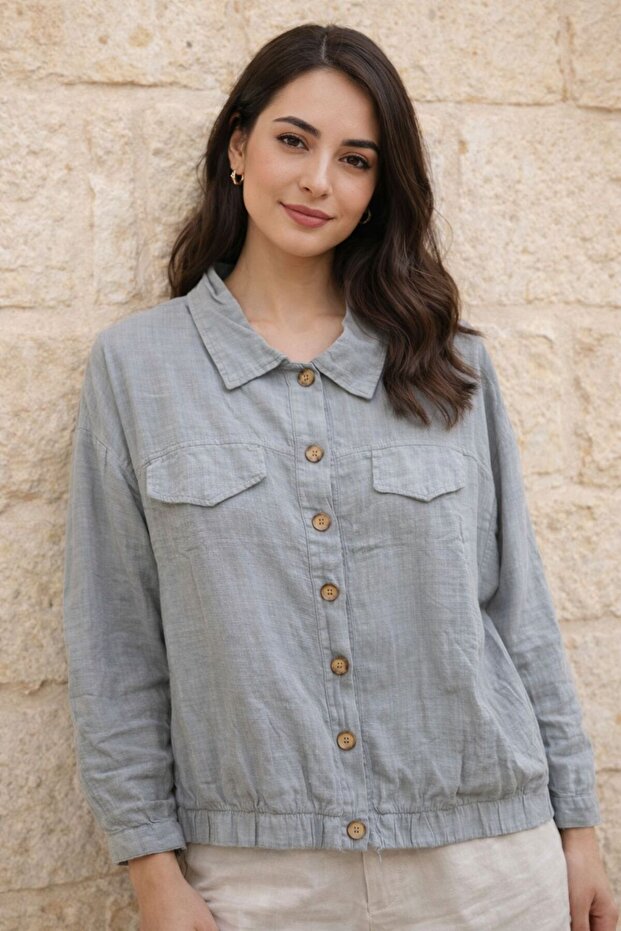 Women's 100% Cotton Fabric Shirt with Cuffed Sleeves