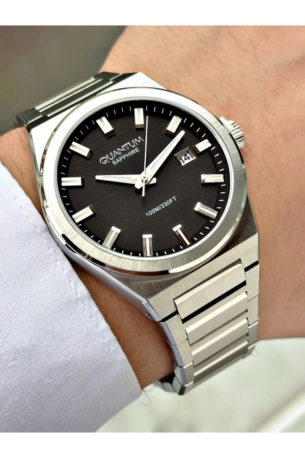 Silver-Black Color Sapphire Glass Steel Band Steel Case Men's Wristwatch with Calendar 1260Mr